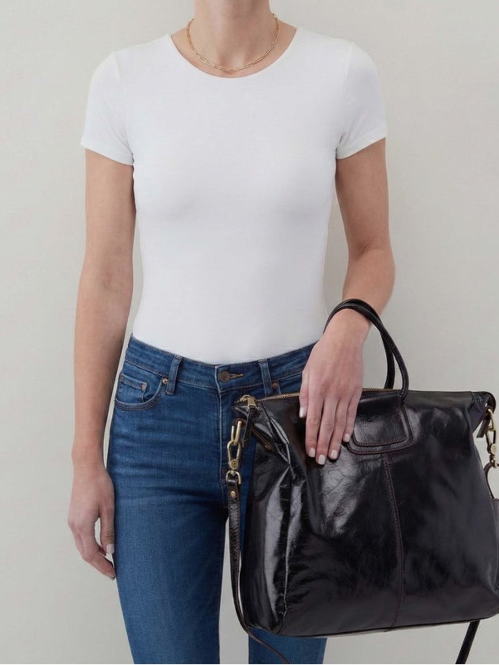 HOBO Sheila Large Satchel/Top Handle Bag Black Leather With Crossbody Strap